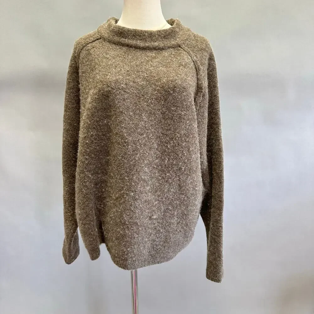 Free People Bubble boucle sweater in brown Size Large boxy‎ wool blend